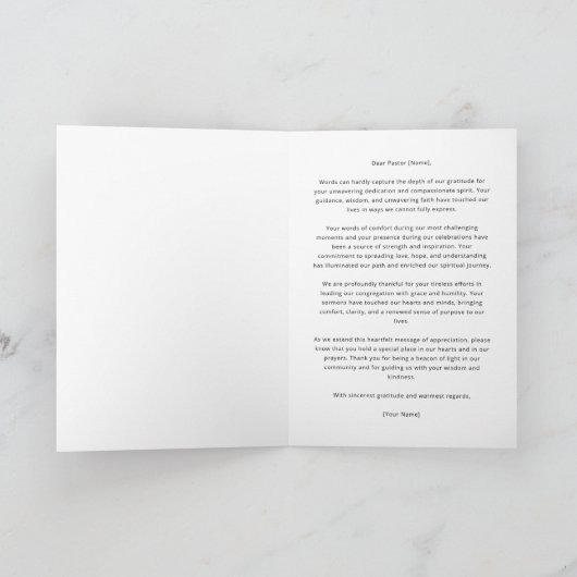 Floral Pastor Waardering Dank u kaart (Binnen)