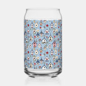 Floral Patchwork Birdhouses & Sky Blue Background Blikvorm Glas (Links)