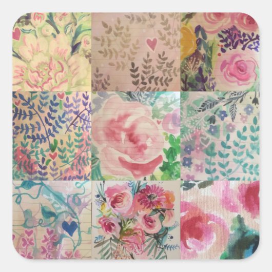 Floral patchwork vierkante sticker (Voorkant)