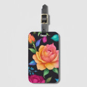Floral Patern Roos Bagagelabel (Voorkant (verticaal))
