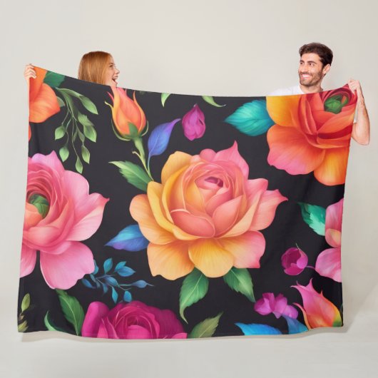 Floral Patern Roos Fleece Deken (In situ)