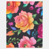 Floral Patern Roos Fleece Deken (Voorkant)