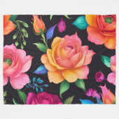 Floral Patern Roos Fleece Deken (Voorkant (Horizontaal))