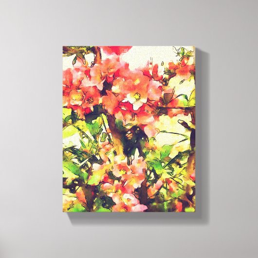 Floral Patroon 1 rode roze Waterverf Canvas Afdruk (Voorkant)