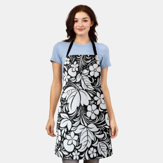 Floral Patroon 2 zwart-wit met stijl Schort