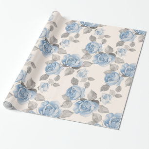 Floral patroon.  blauwe rozen cadeaupapier