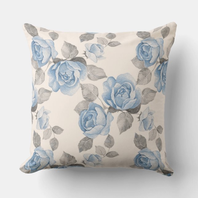 Floral patroon.  blauwe rozen kussen (Voorkant)