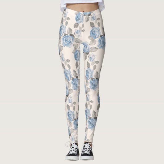 Floral patroon.  blauwe rozen leggings (Voorkant)