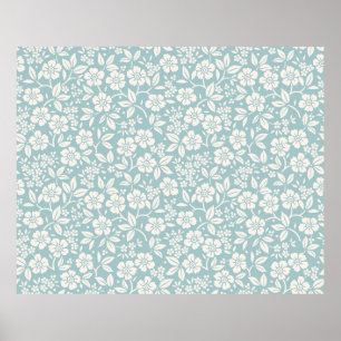 Floral patroon. bloemen op grijze blauwe achtergr poster