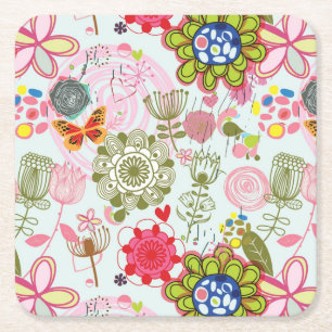 Floral patroon in retro-stijl 2 vierkante kartonnen onderzetter