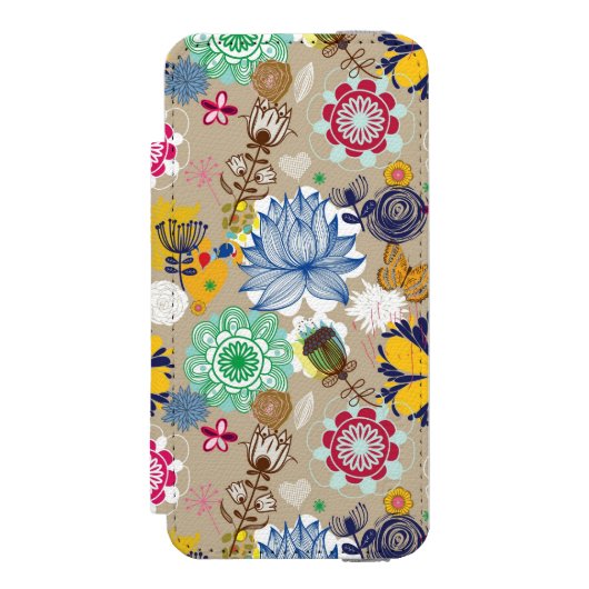 Floral patroon in retro-stijl 3 incipio iPhone portemonnee hoesje (Voorkant Agenda)