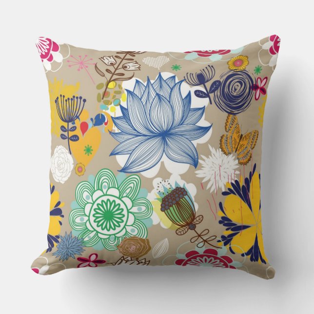 Floral patroon in retro-stijl 3 kussen (Voorkant)