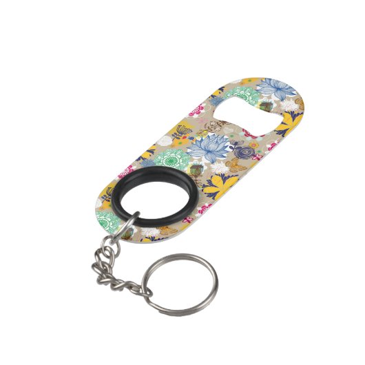 Floral patroon in retro-stijl 3 sleutelhanger flessenopener (Achterkant Gekanteld)