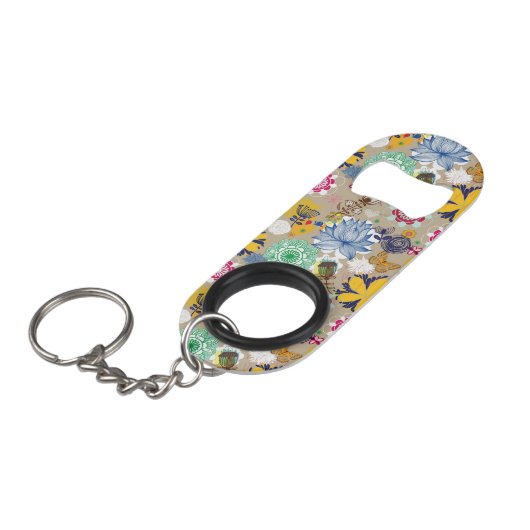 Floral patroon in retro-stijl 3 sleutelhanger flessenopener (Voorkant Gekanteld)