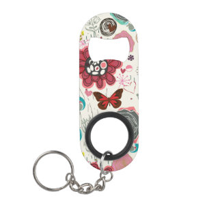 Floral patroon in retro-stijl 5 sleutelhanger flessenopener