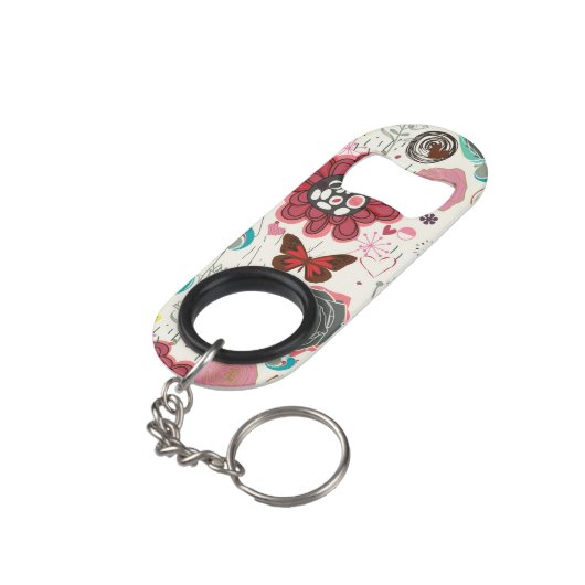 Floral patroon in retro-stijl 5 sleutelhanger flessenopener (Achterkant Gekanteld)