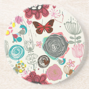 Floral patroon in retro-stijl 5 zandsteen onderzetter