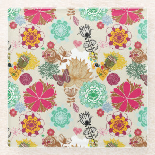 Floral patroon in retro-stijl glazen onderzetter