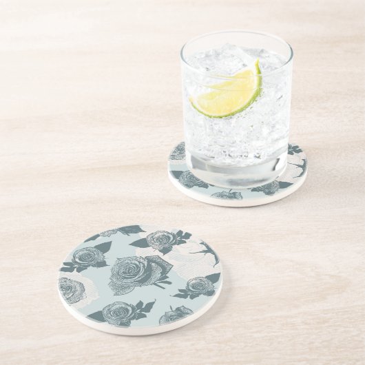 Floral patroon met roos zandsteen onderzetter (Zijkant)