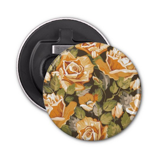  Floral patroon van gele rozen Button Flesopener (Voorkant)