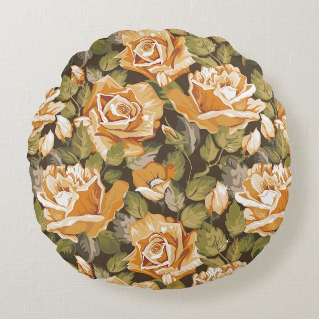  Floral patroon van gele rozen Rond Kussen (Voorkant)