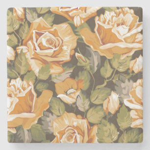  Floral patroon van gele rozen Stenen Onderzetter