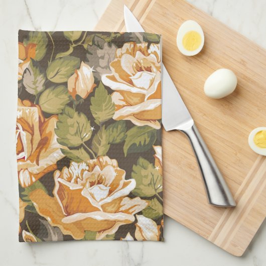 Floral patroon van gele rozen Theedoek (Quarter Fold)