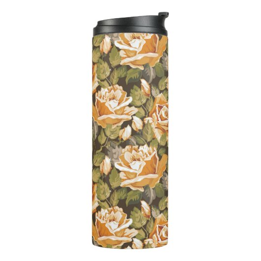 Floral patroon van gele rozen Thermosbeker (Gedraaid links)