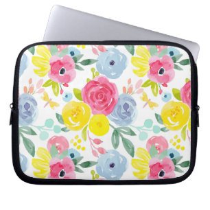 Floral Patroon voor heldere kleurrijke Waterverf Laptop Sleeve