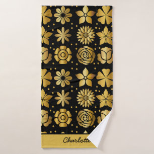 Floral patroongoud doedle roos gepersonaliseerde n badhanddoek