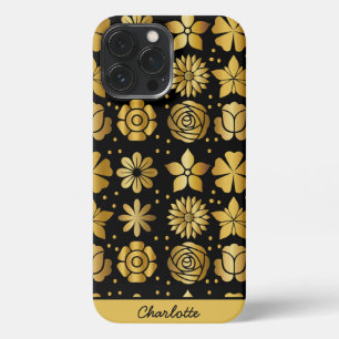 Floral patroongoud doedle roos gepersonaliseerde n iPhone 13 pro max hoesje