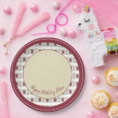 Floral patterde in Bourgogne en crème Papieren Bordje (Feest)