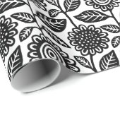 Floral Pattern 280313 - Black on White Cadeaupapier (Rol Hoek)