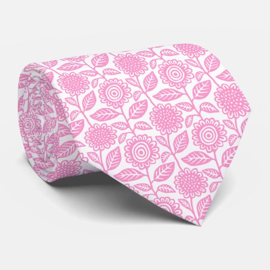 Floral Pattern 280313 - Roze op White Stropdas (Opgerold)