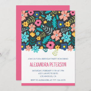 Floral Pattern 66e anniversaire invitations Pink