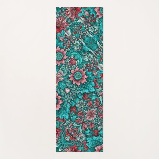 Floral Pattern, Aqua, Teal, Turquoise and Gray Yogamat (Voorkant)