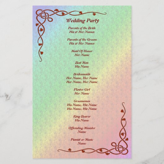 Floral Pattern Arc-en-ciel Programme de mariage d' (Dos)