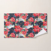Floral Pattern Birds Flowers Foliage Red Hibiscus Bad Handdoek (Handdoek)