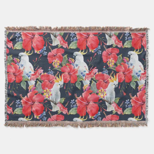 Floral Pattern Birds Flowers Foliage Red Hibiscus Deken (Voorkant)