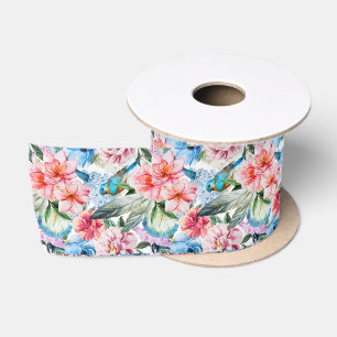 Floral Pattern Birds Foliage Flowers Green Blue Lint