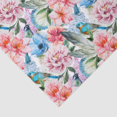 Floral Pattern Birds Foliage Flowers Green Blue Tissuepapier (Detail)