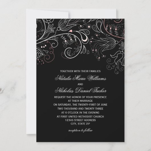 Floral Pattern Black Tulip - Weddenschap Kaart (Voorkant)