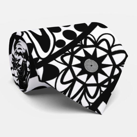 Floral Pattern Black White Stropdas (Opgerold)