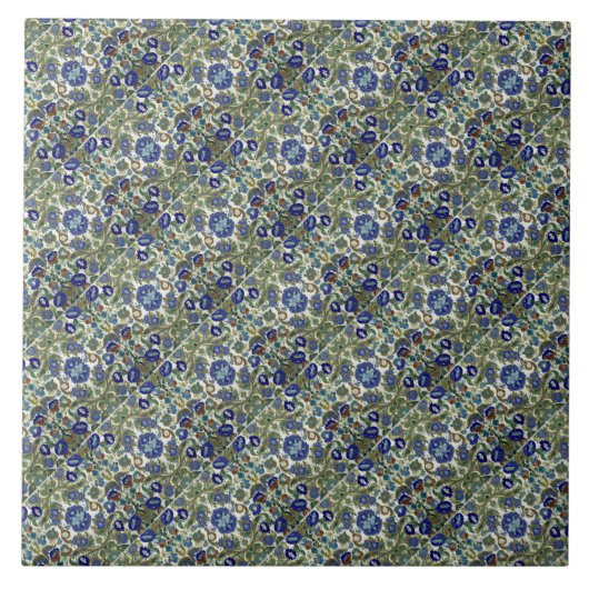 Floral Pattern blauw Tegeltje (Voorkant)