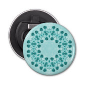 Floral Pattern, Blauwgroen blauw Button Flesopener (Voorkant)