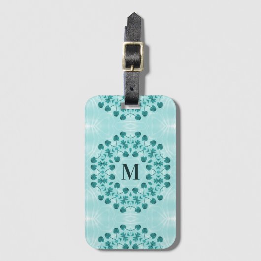 Floral Pattern, Blauwgroen blauw Initiaal Bagagelabel (Voorkant (verticaal))