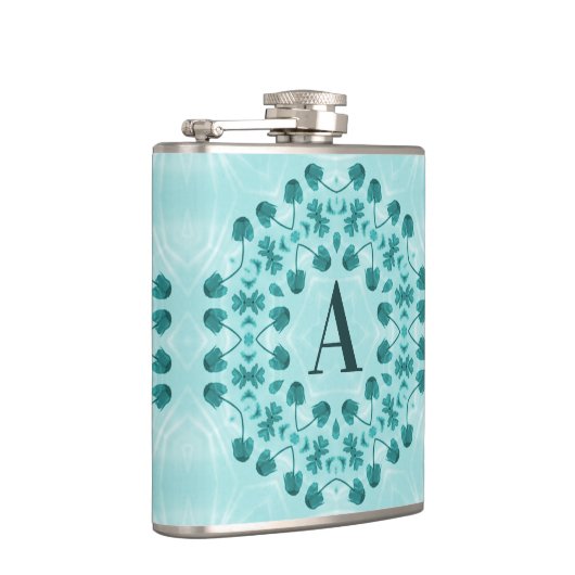 Floral Pattern, Blauwgroen blauw Initiaal Heupfles (Rechts)