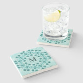 Floral Pattern, Blauwgroen blauw Initiaal Stenen Onderzetter (Zijkant)