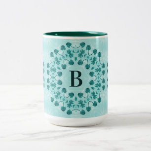 Floral Pattern, Blauwgroen blauw Initiaal Tweekleurige Koffiemok
