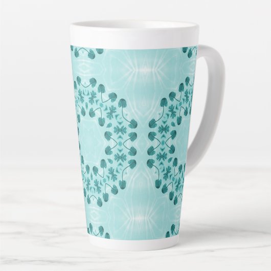 Floral Pattern, Blauwgroen blauw Latte Mok (Rechterhoek)